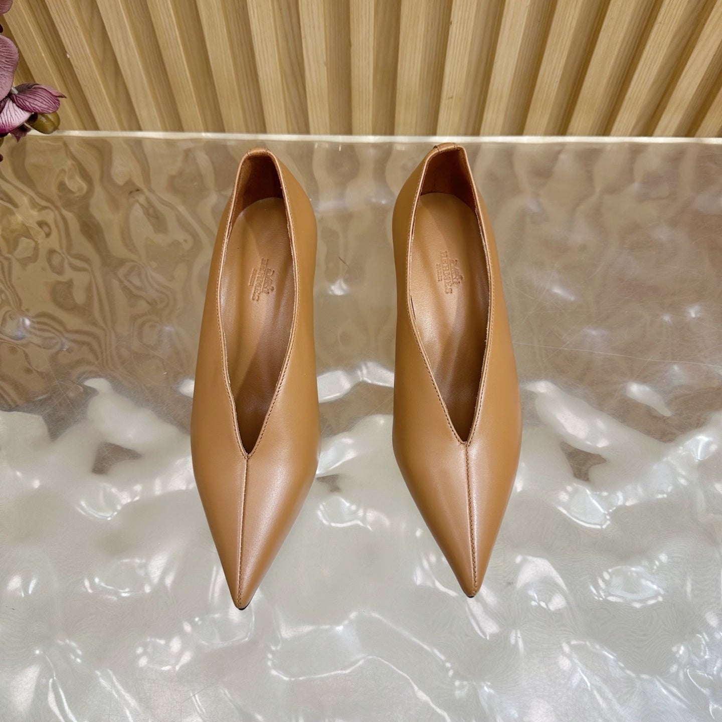 HERMES 25S HIGH-HEEL WEDGE SHOES 50 MM IN BROWN LAMBSKIN