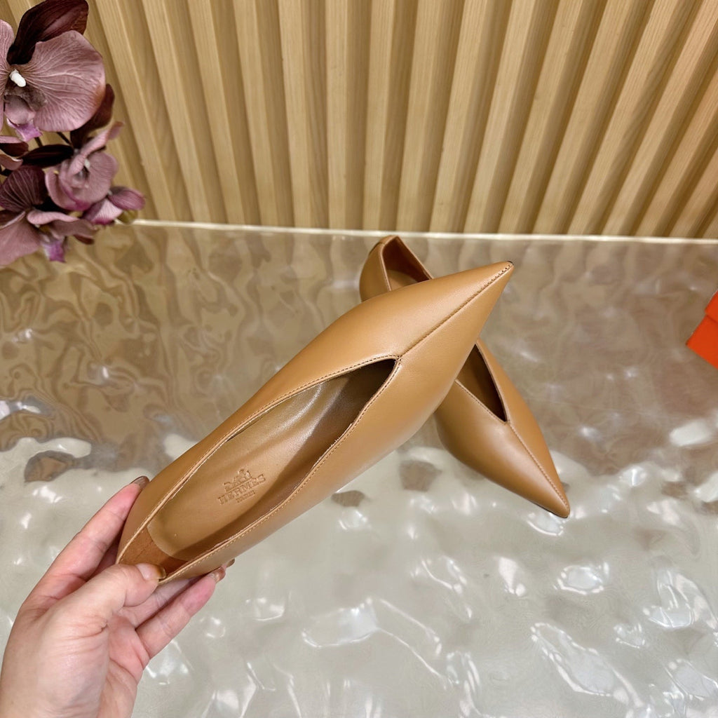 HERMES 25S HIGH-HEEL WEDGE SHOES 50 MM IN BROWN LAMBSKIN