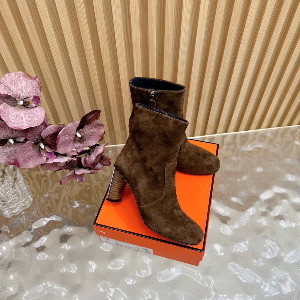 HERMES 25S ANKLE BOOTS 70 MM IN BROWN SUEDE