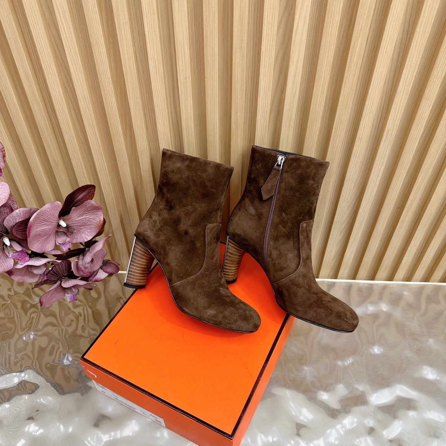 HERMES 25S ANKLE BOOTS 70 MM IN BROWN SUEDE