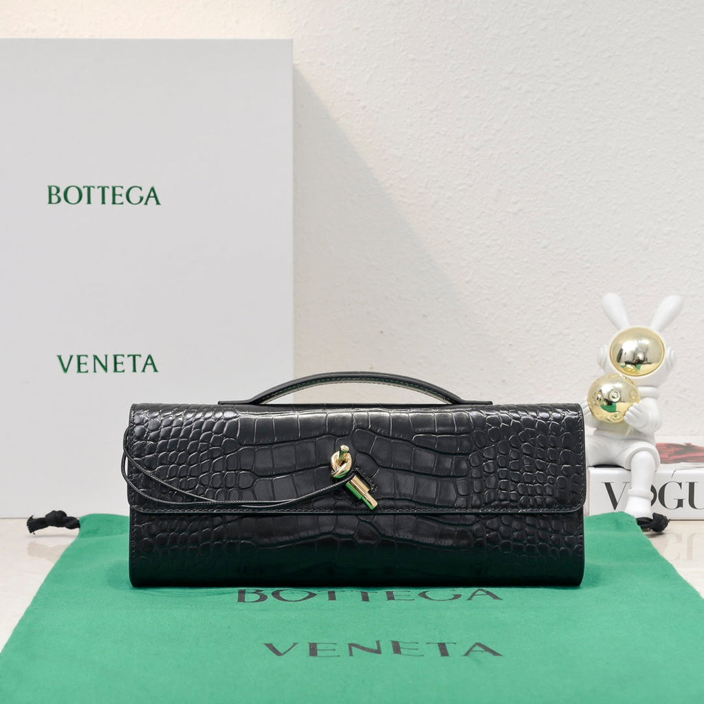 BOTTEGA VENETA Long Clutch Andiamo 31 Black Crocodile Calfskin Ghw
