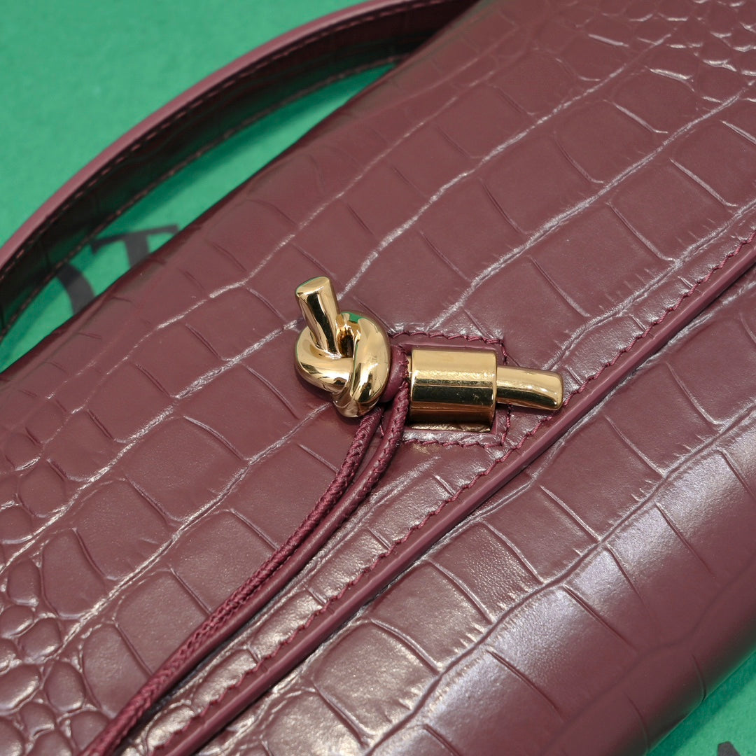 BOTTEGA VENETA Long Clutch Andiamo 31 Burgundy Crocodile Calfskin Ghw