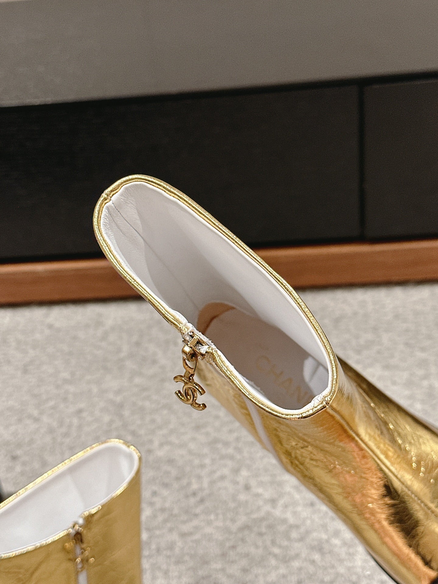 CHANEL SHORT BOOTS IN GOLDEN MIX BLACK LAMBSKIN