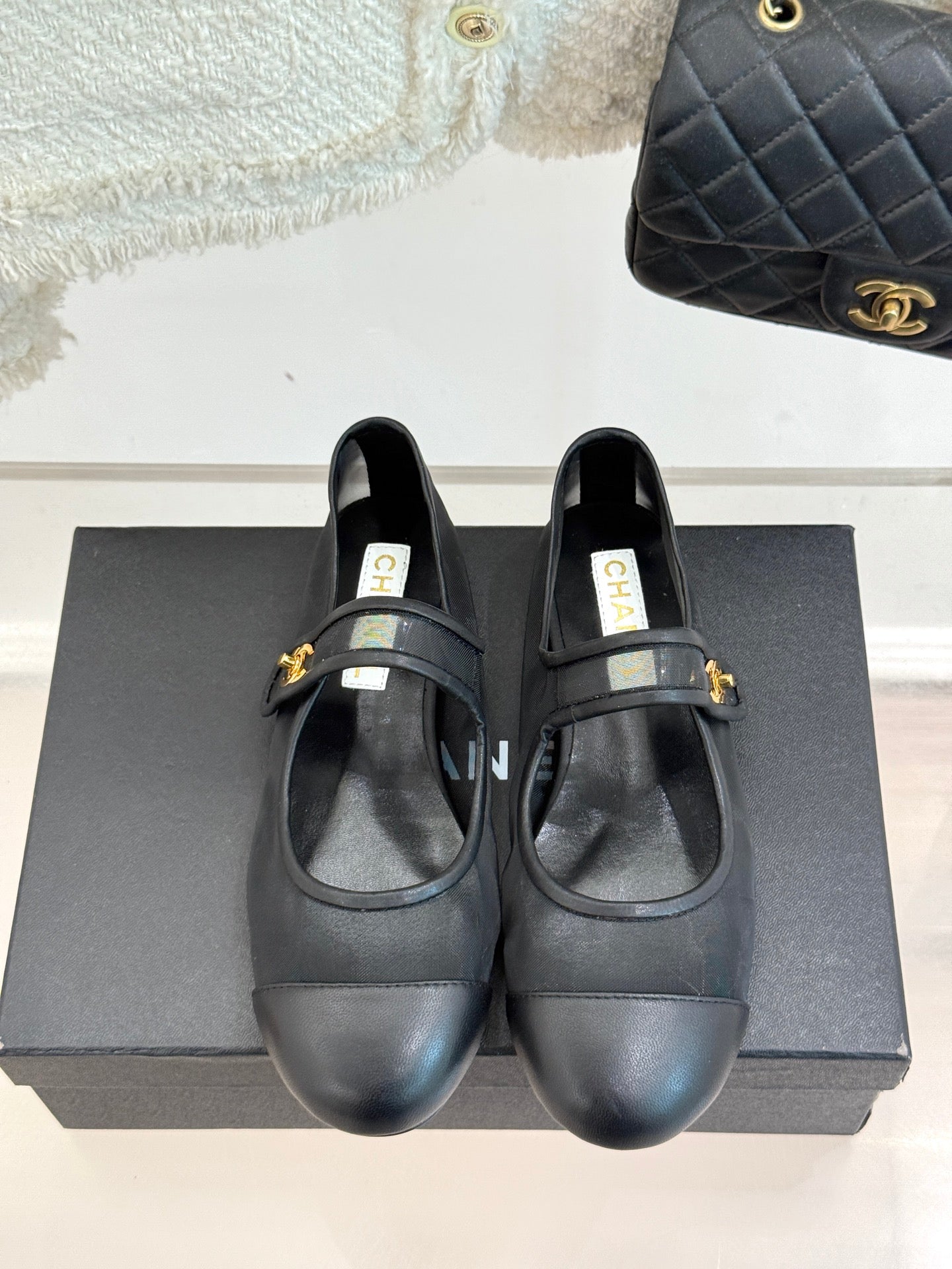 CHANEL FLAT SHOES IN BLACK MESH MIX LAMBSKIN