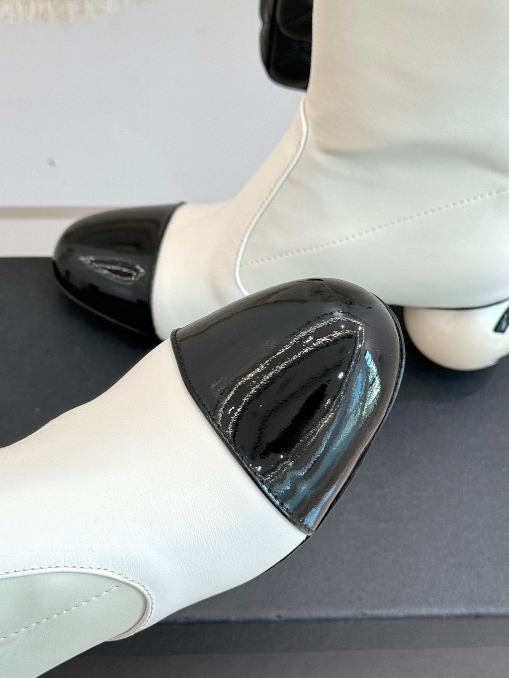 CHANEL PEARL BOOTS IN WHITE CALFSKIN