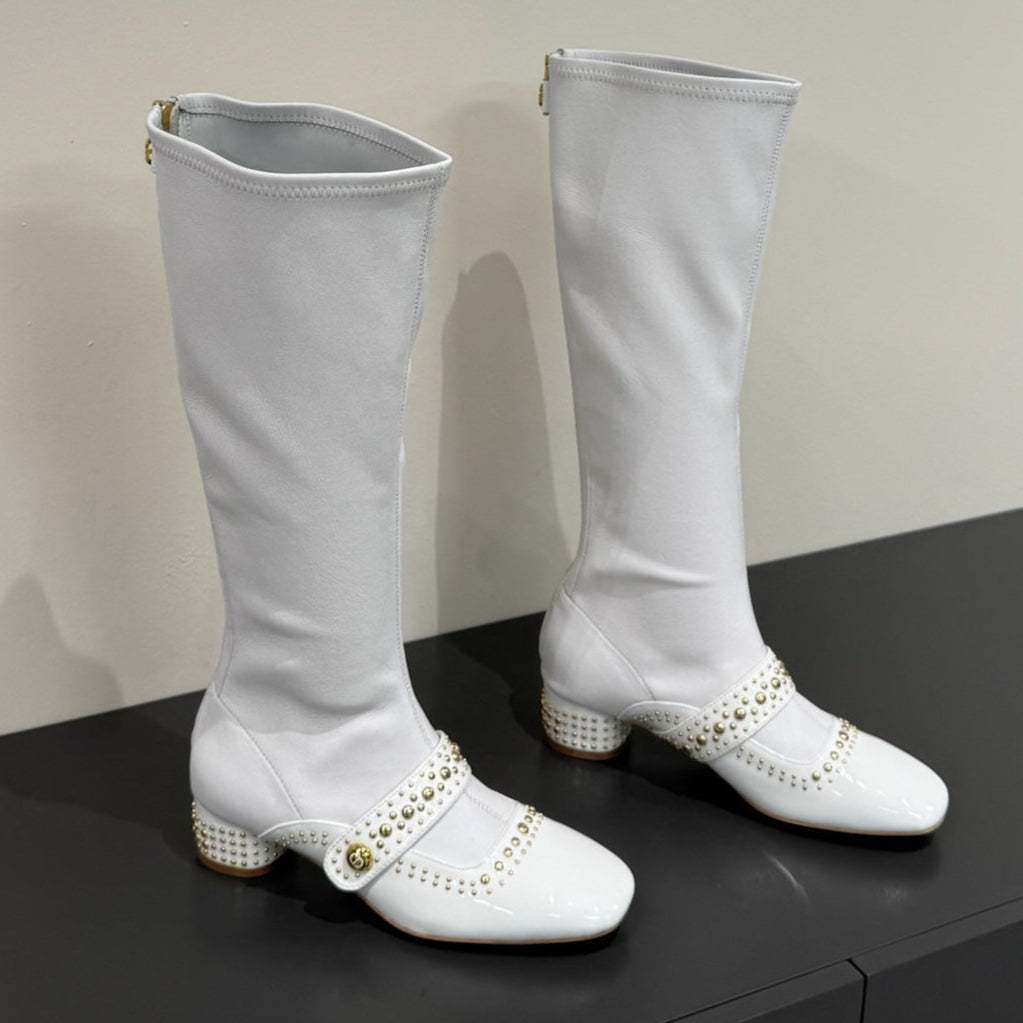 DIOR BELLE-D HEELED BOOT WHITE PATENT CALFSKIN