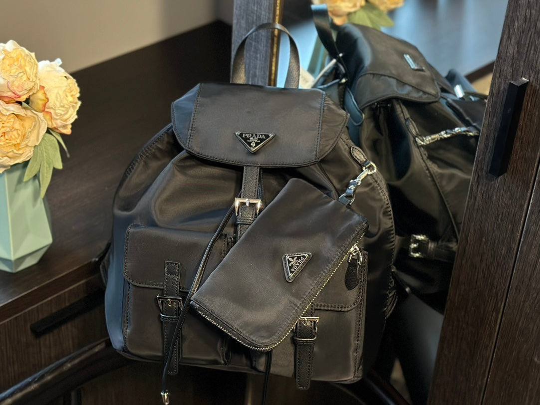 PRADA DUMA 32 BACKPACK IN BLACK RE-NYLON