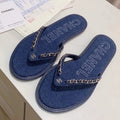 CHANEL THONG SLIPPERS IN COBALT BLUE DENIM