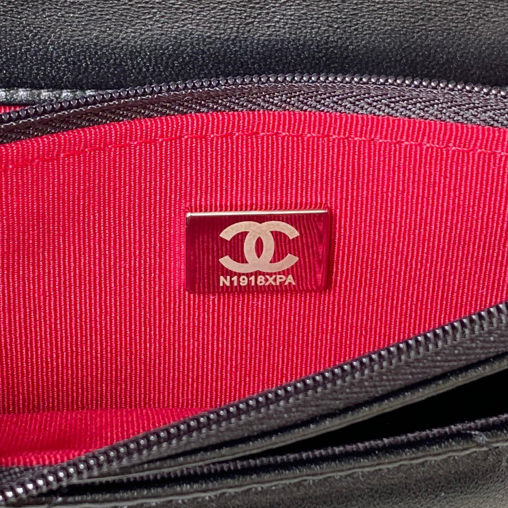 CHANEL 19 WOC 19CM BLACK LAMBSKIN SILVER HARDWARE