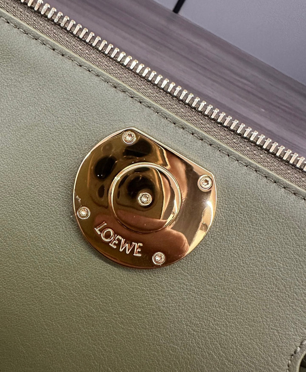 LOEWE 25S MEDIUM MADRID BAG 23 IN OLIVE GREEN CALFSKIN GOLD HARDWARE
