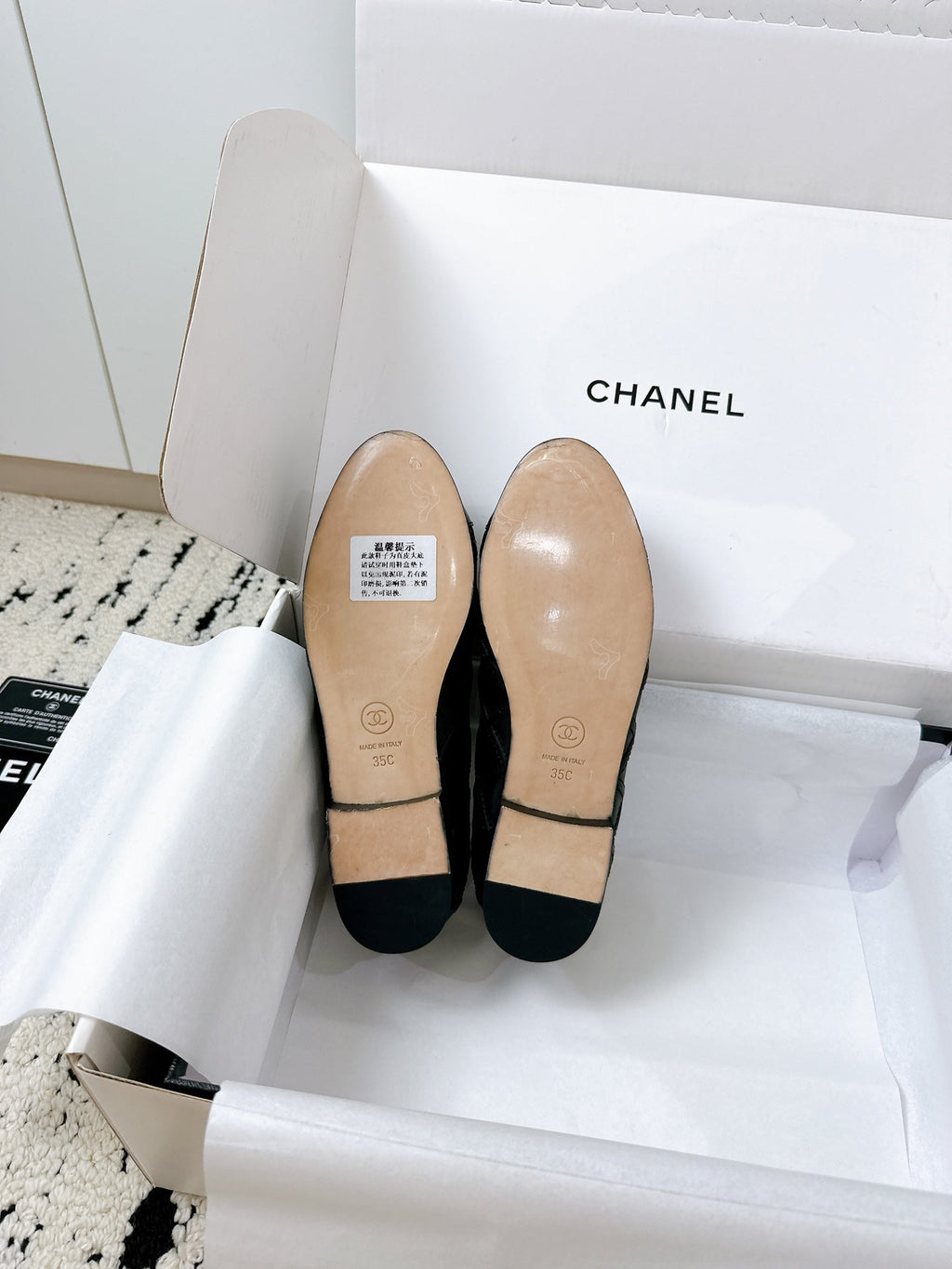 CHANEL BALLET FLATS BOW IN BLACK CALFSKIN QUILTED