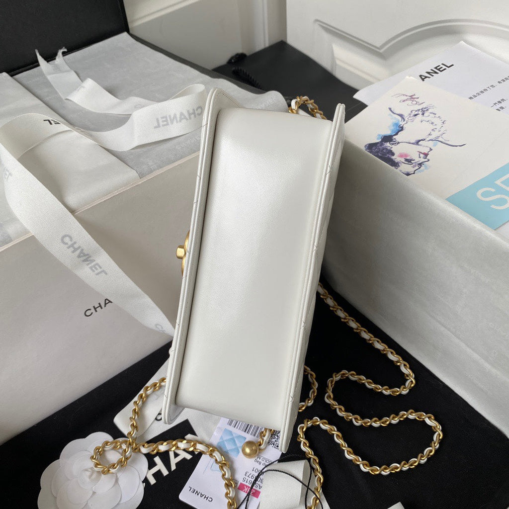 CHANEL 25S MINI FLAP BAG 19 IN WHITE CALFSKIN GOLD HARDWARE