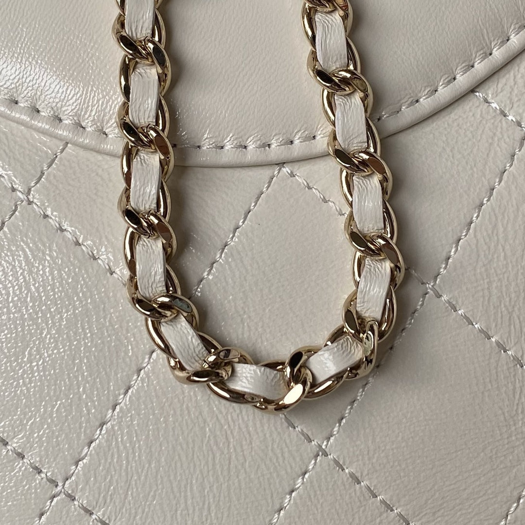 CHANEL 25S TOP HANDLE 20 CM IN CREAM WHITE LAMBSKIN