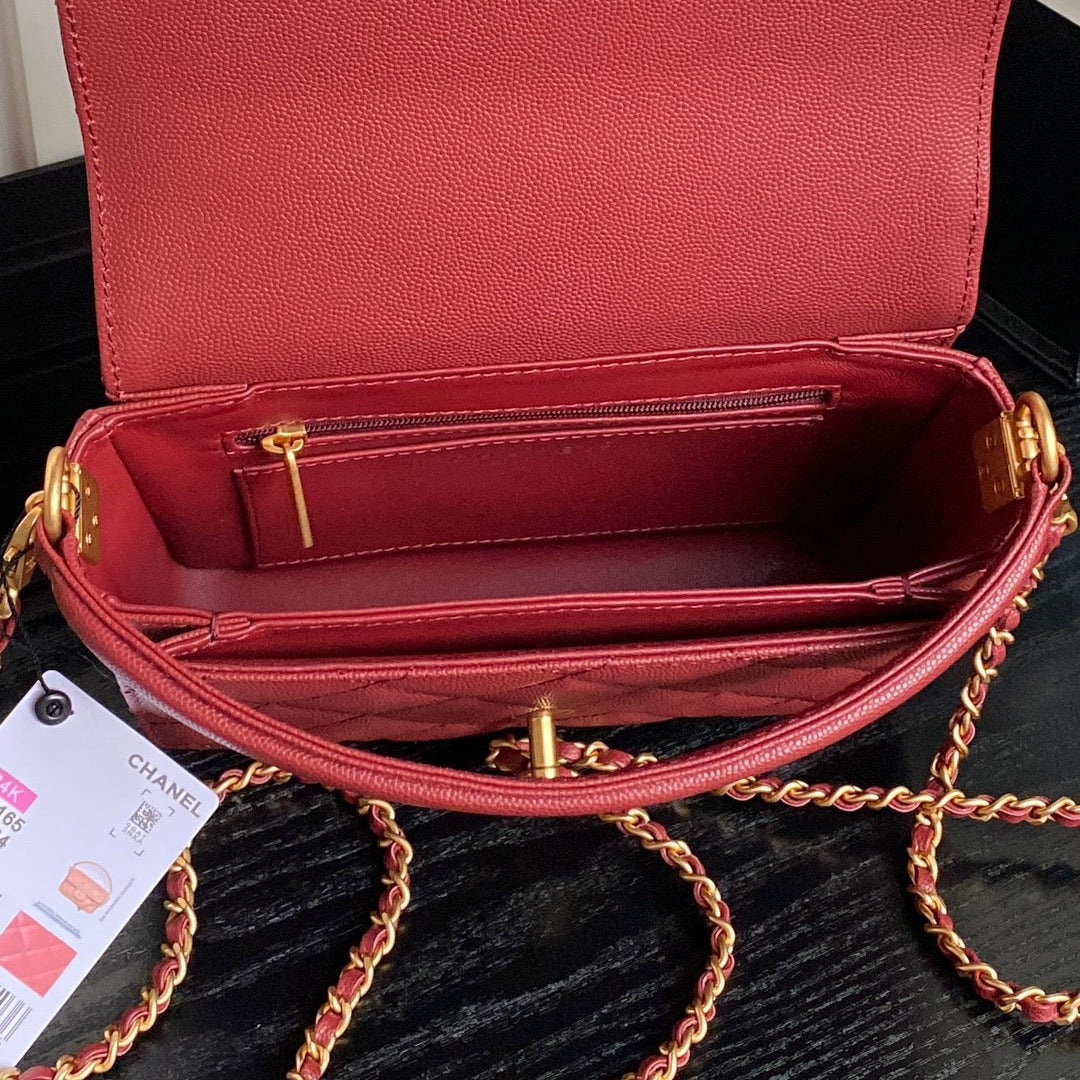 CHANEL RETRO STYLE FLAP BAG 19 IN STILETTO RED GRAINED CALFSKIN GOLD HARDWARE