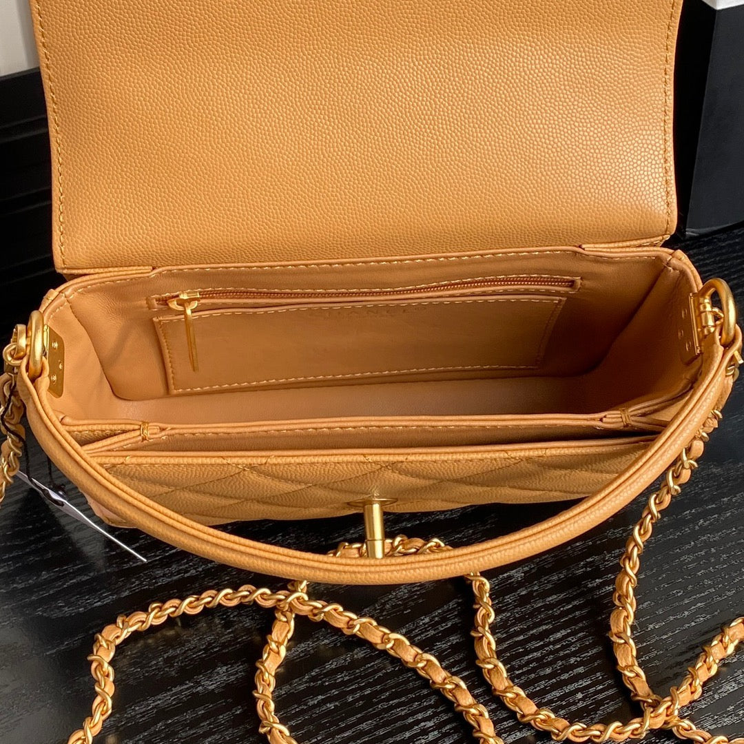 CHANEL RETRO STYLE FLAP BAG 19 IN RAW SIENNE GRAINED CALFSKIN GOLD HARDWARE