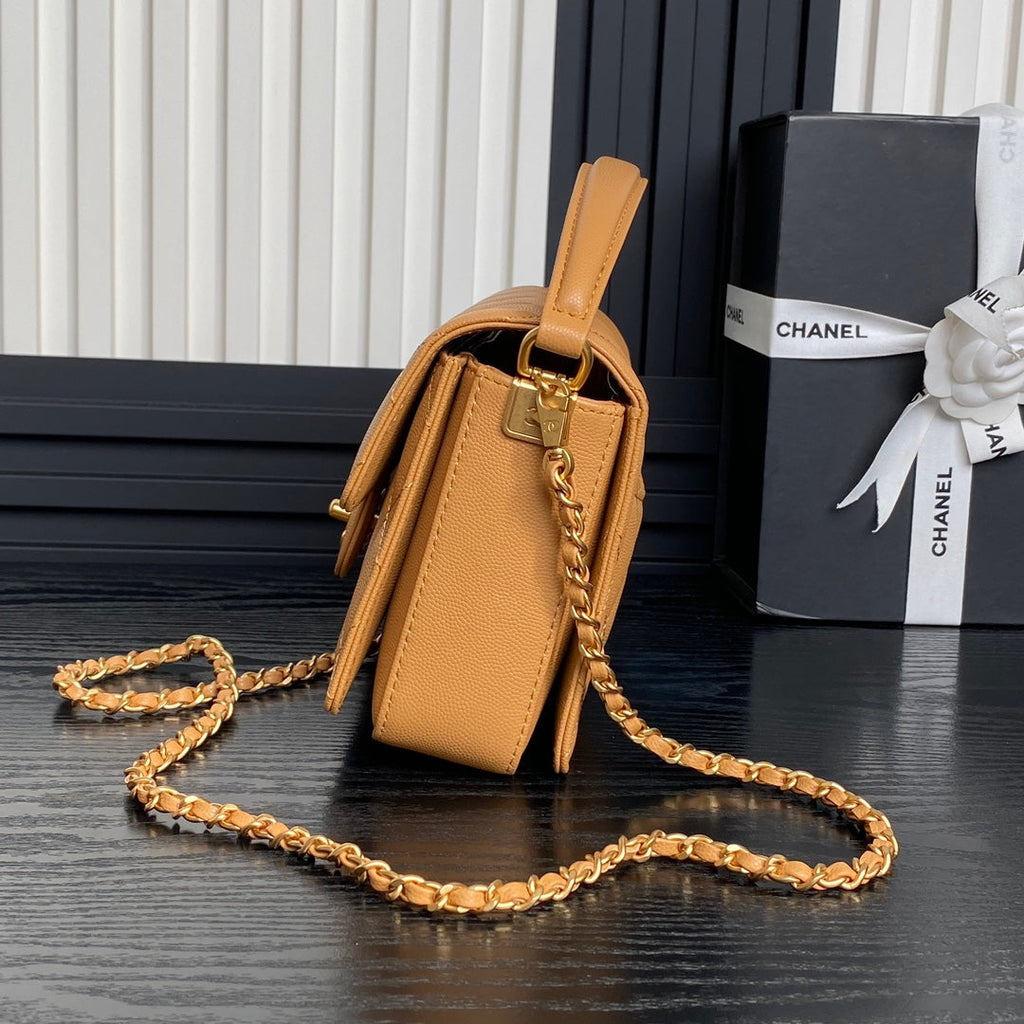 CHANEL RETRO STYLE FLAP BAG 19 IN RAW SIENNE GRAINED CALFSKIN GOLD HARDWARE