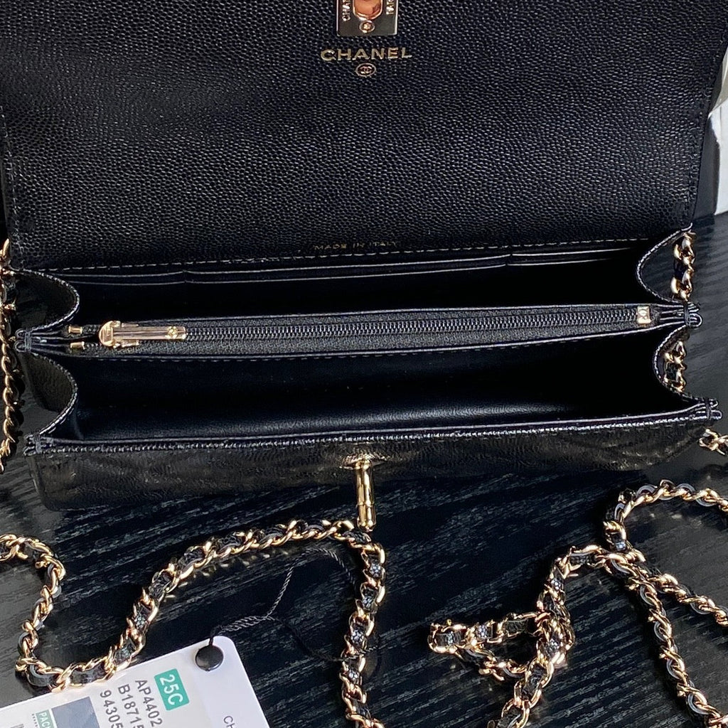 CHANEL 25C FLAP BAG 18 IN BLACK SHINY GRAINED CALFSKIN GOLD HARDWARE