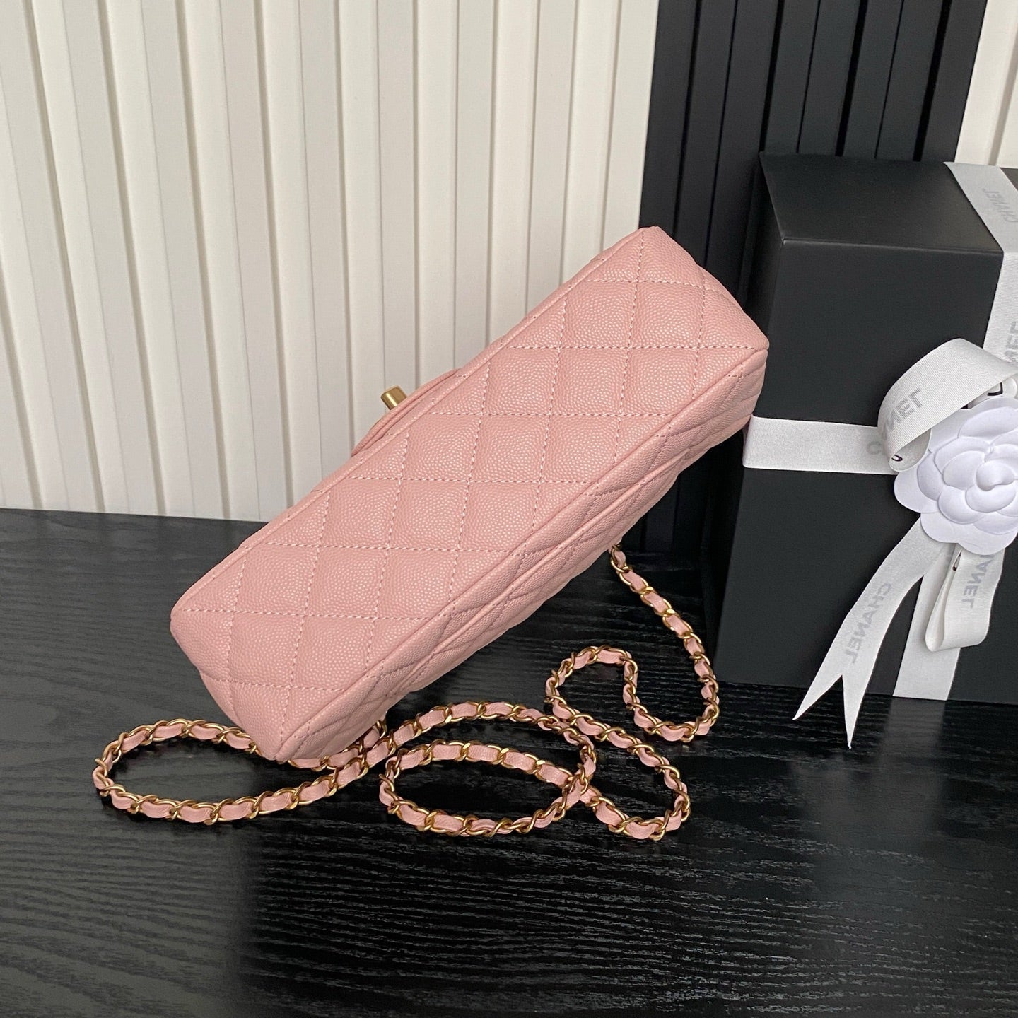 CHANEL 25S FLAP BAG 22 IN PINK CALFSKIN GOLD HARDWARE