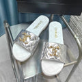 CHANEL QUILTED SLIPPERS SILVER SHEEPSKIN