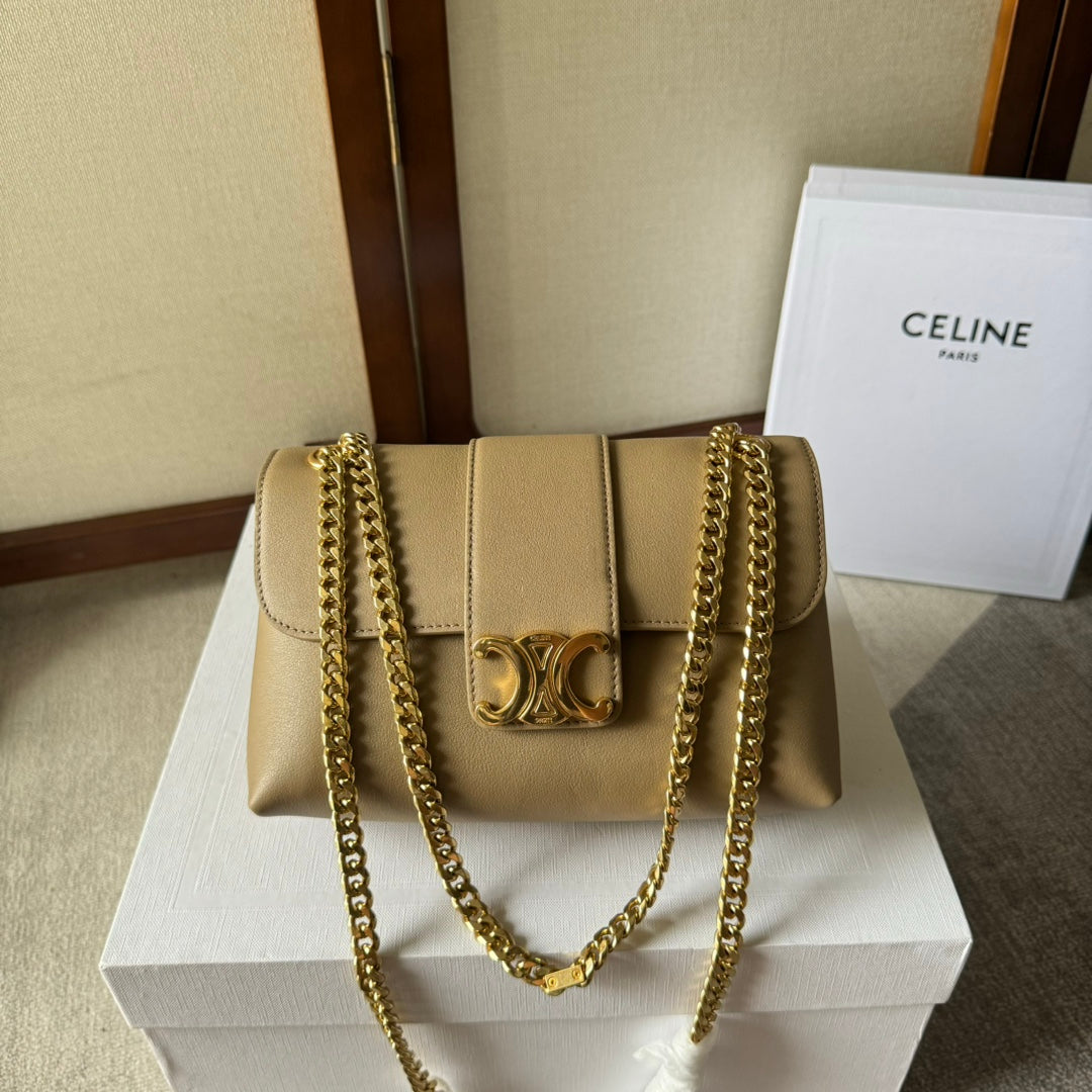 CELINE MEDIUM  VICTOIRE BAG 23 IN CAMEL GOLD CALFSKIN