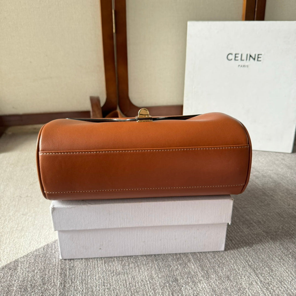 CELINE FLAP SHOULDER BAG 23 IN BRONZE BROWN LAMBSKIN GOLD HARDWARE