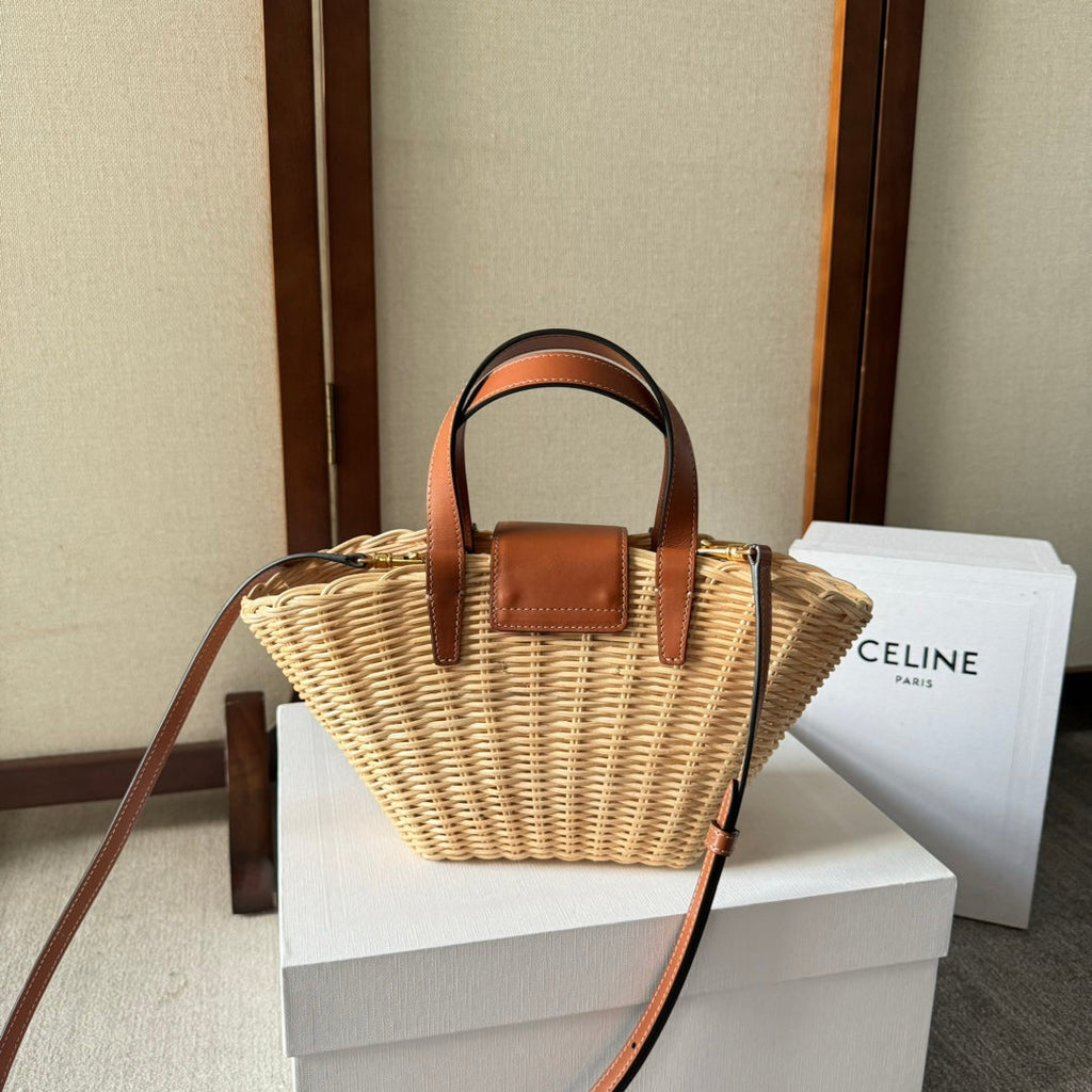 CELINE TEEN COUFFIN 32 IN BEIGE WINKER AND BROWN CALFSKIN TRIM