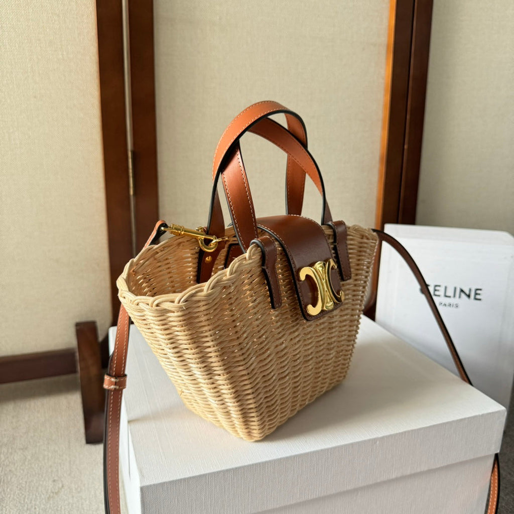 CELINE TEEN COUFFIN 32 IN BEIGE WINKER AND BROWN CALFSKIN TRIM