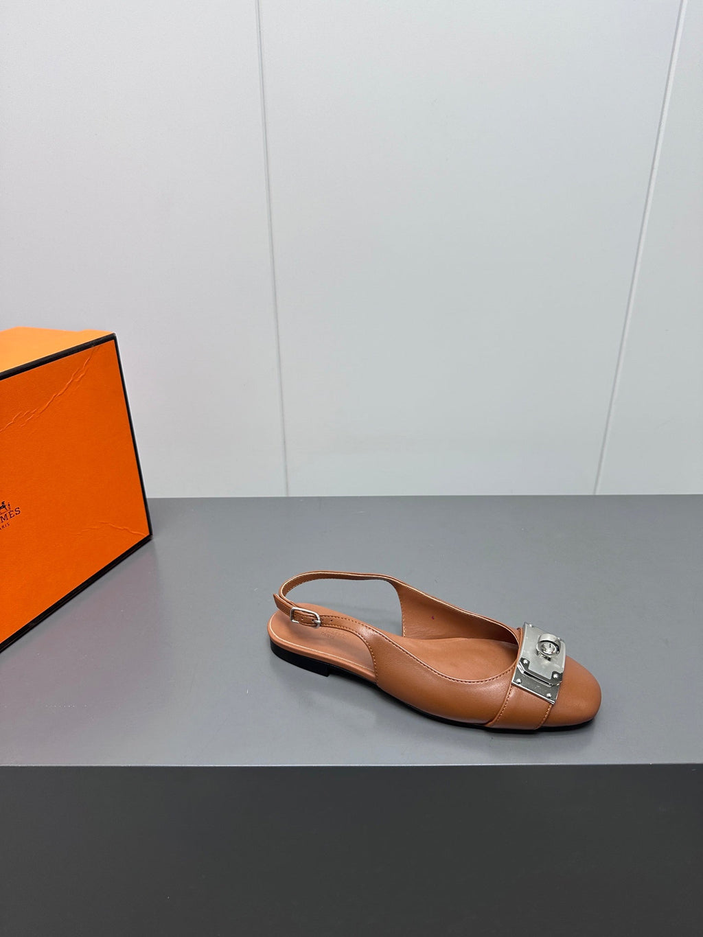 HERMES INNOCENTE SLINGBACK IN BRONZE BROWN CALFSKIN