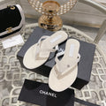 CHANEL Double  Flip Flop Thongs White Sheepskin