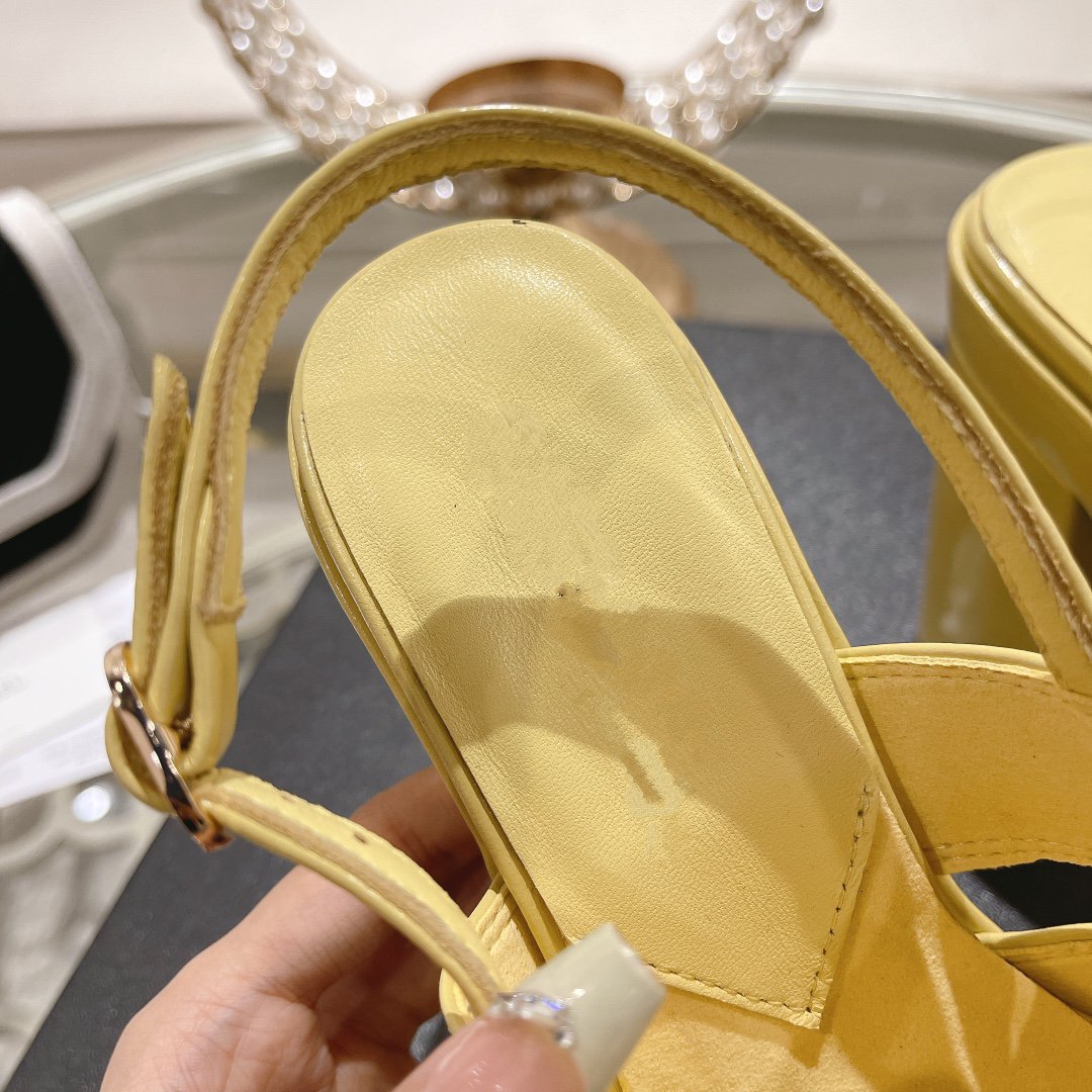 CHANEL sandals yellow patent crumpled lambskin