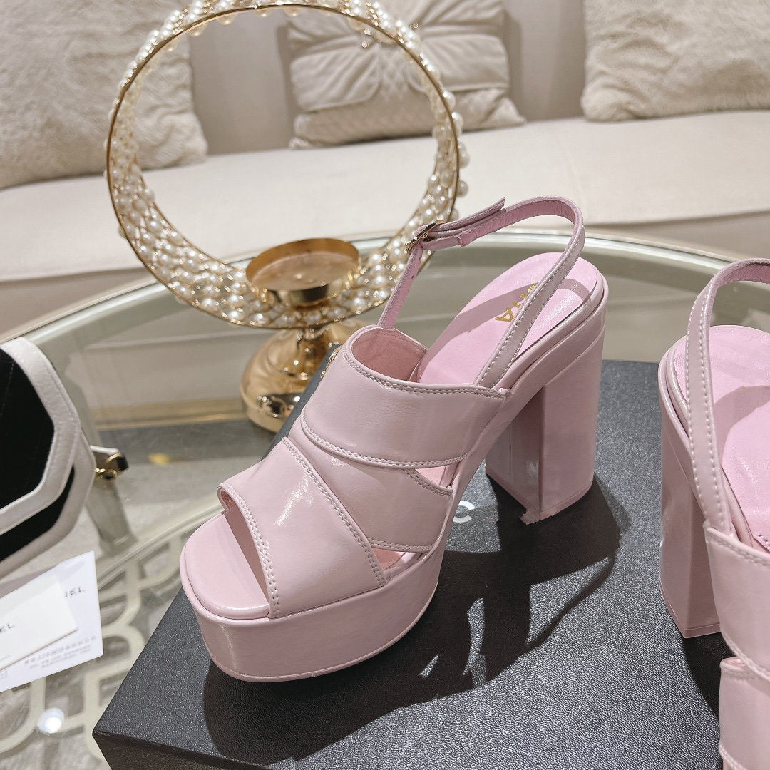 CHANEL sandals pink patent crumpled lambskin