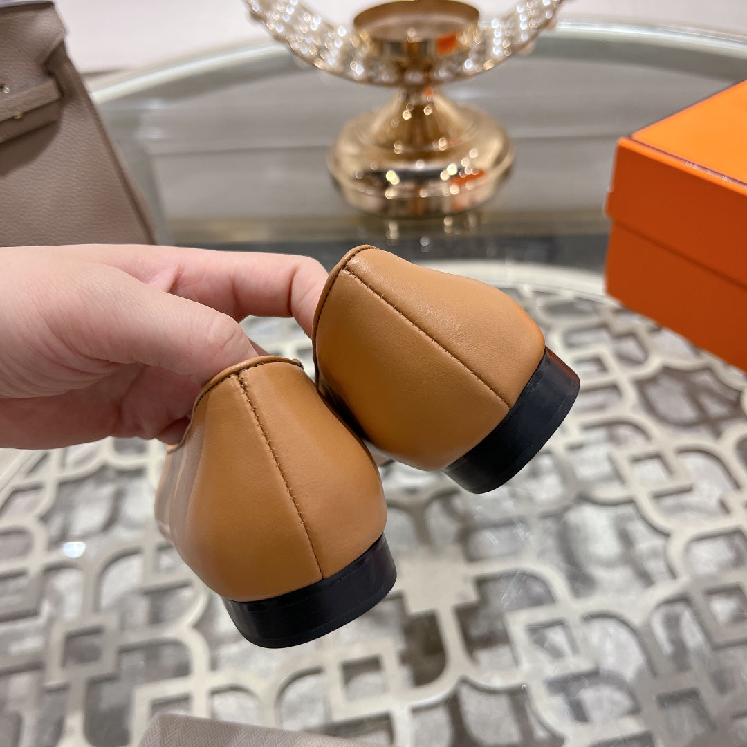 HERMES H - BUCKLE BALLET LIGHT BROWN CALFSKIN