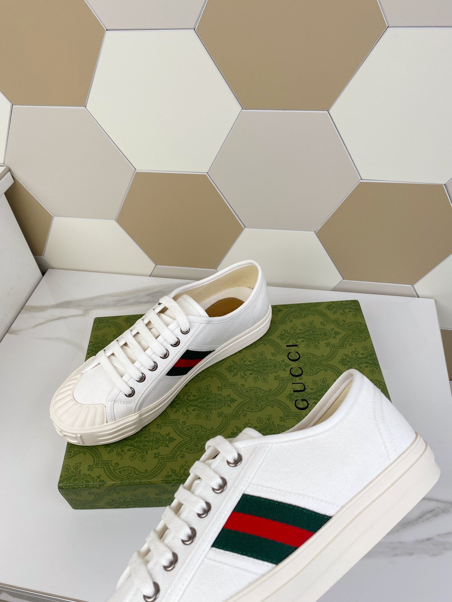 GUCCI JULIO SNEAKER WITH WEB WHITE CANVAS