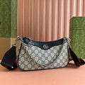 GUCCI OPHIDIA SHOULDER BAG 25 IN GREY EBONY CANVAS AND BLACK LAMBSKIN SILVER HARDWARE