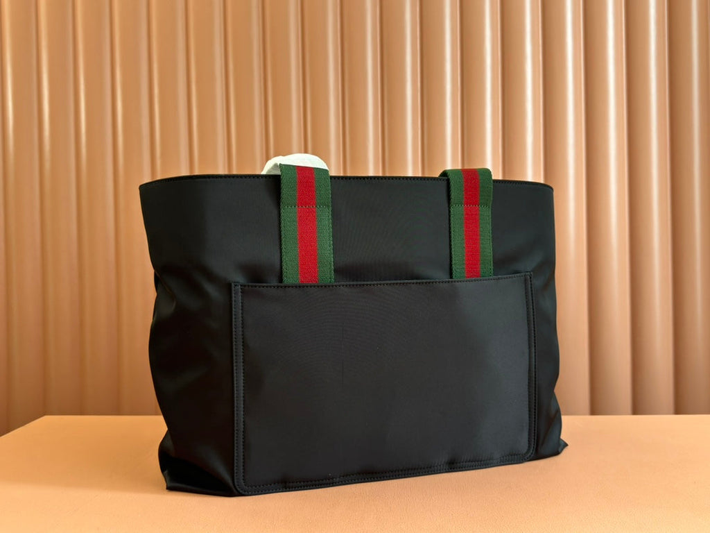 GUCCI WEB STRIPE-STRAP TOTE BAG 45 IN BLACK CANVAS