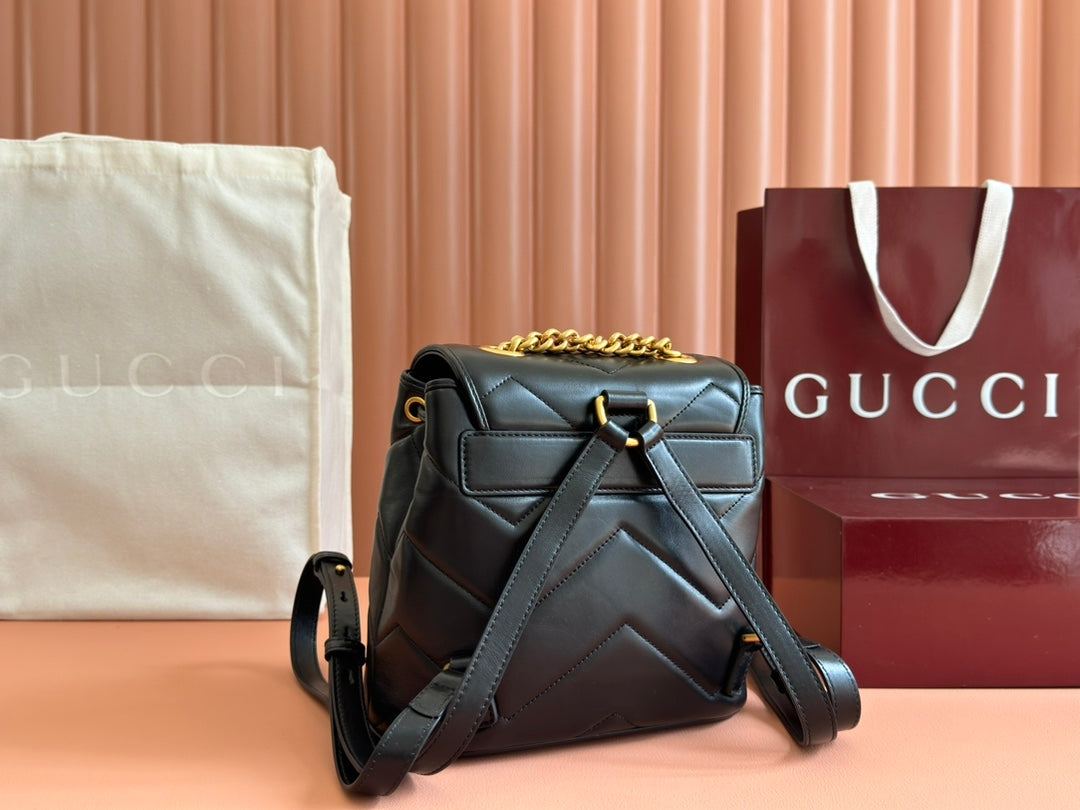 GUCCI MARMONT BACKPACK 20 IN BLACK CALFSKIN GOLD HARDWARE