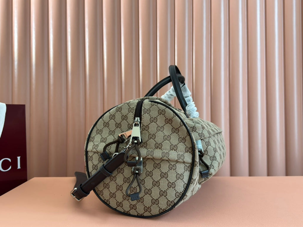 GUCCI SMALL DUFFLE BAG 42 IN BEIGE AND DARK BROWN  CANVAS