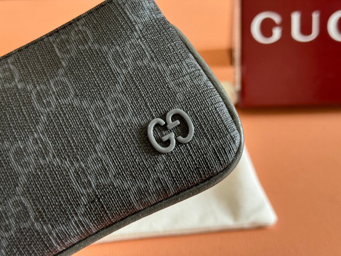 GUCCI BI-COLOUR ZIP KEY CASE 12 IN DARK GREY CALFSKIN