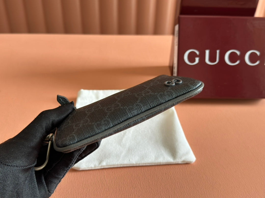 GUCCI BI-COLOUR ZIP KEY CASE 12 IN DARK GREY CALFSKIN