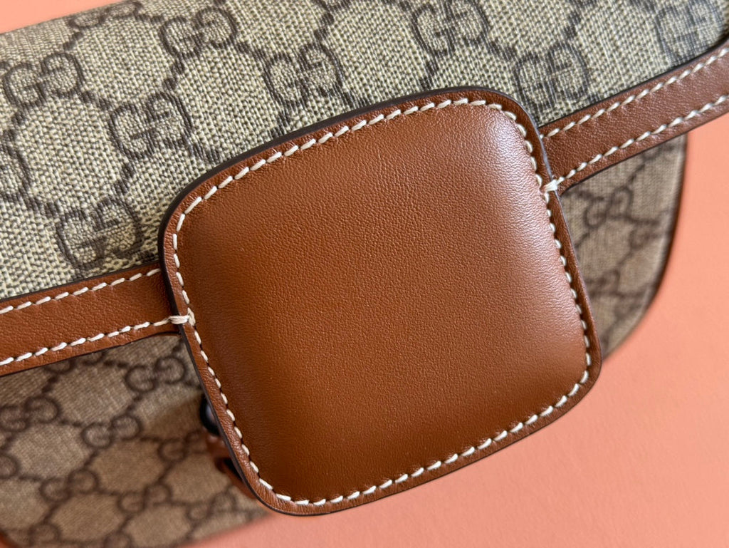 GUCCI SMALL HORSEBIT 1955 SHOULDER BAG 20 IN BEIGE AND DARK BROWN NEW  MONOGRAM CALFSKIN