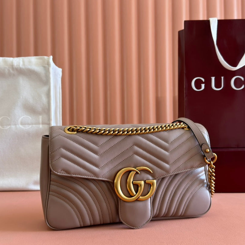 GUCCI MARMONT SHOULDER BAG 31 IN BEIGE CALFSKIN GOLD CHAIN