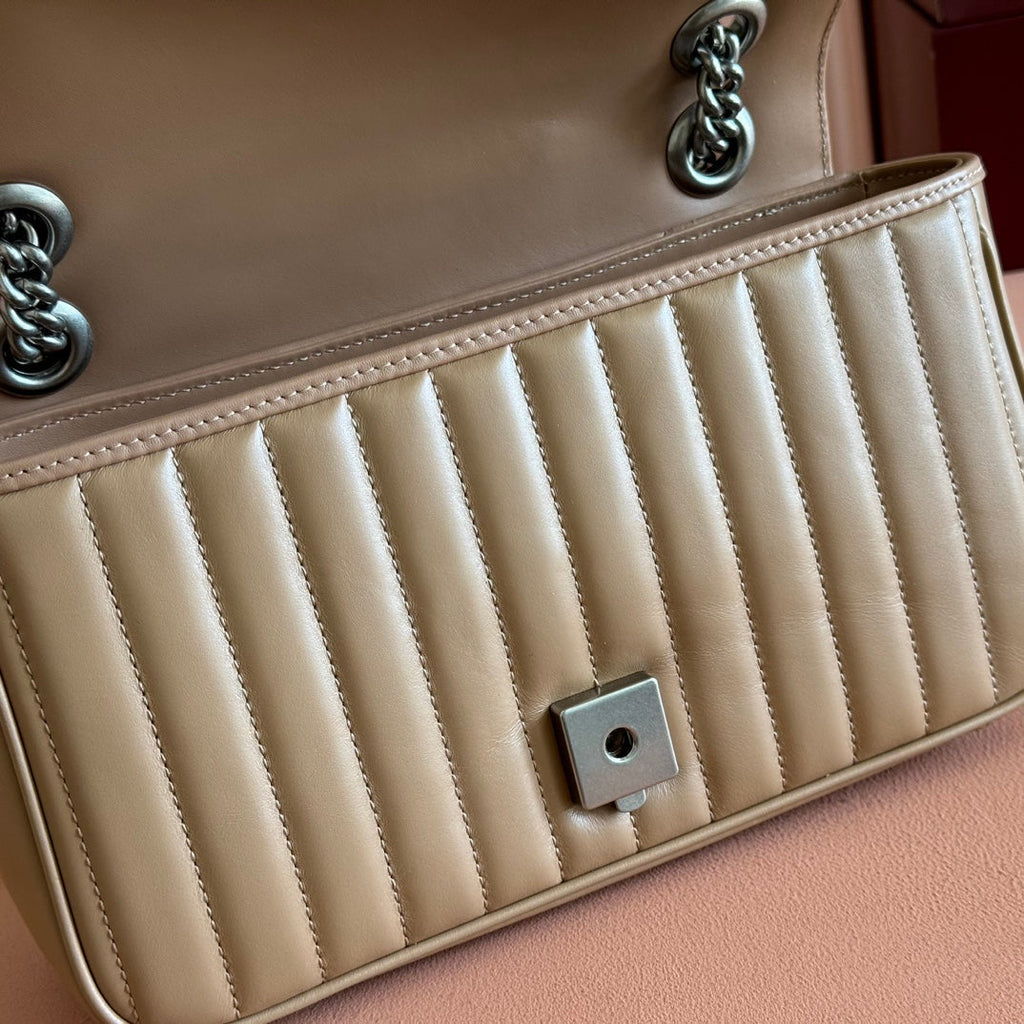GUCCI MARMONT SMALL SHOULDER BAG 26 IN BROWN LAMBSKIN