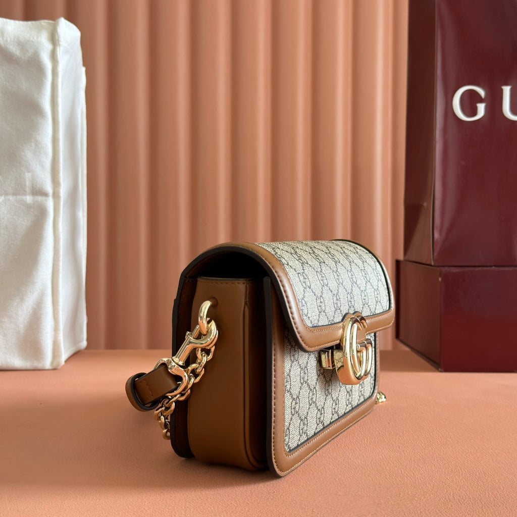 GUCCI GO SMALL SHOULDER BAG 21.5 IN DARK GREY BROWN CALFSKIN