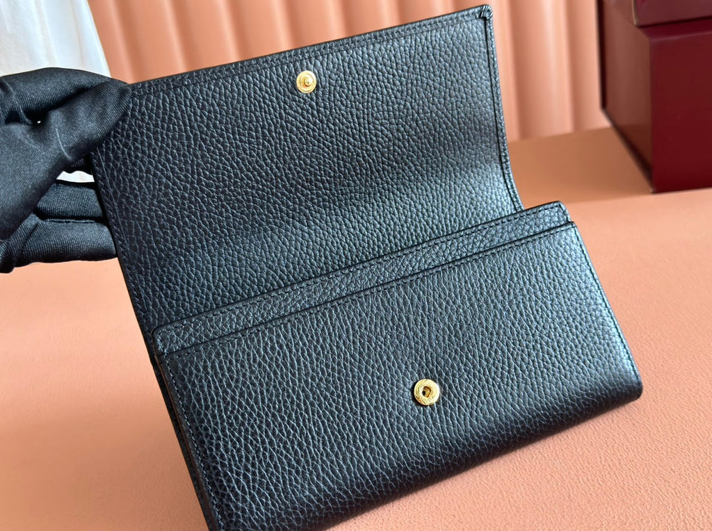 GUCCI MARMONT CONTINENTAL WALLET 19 BLACK IN CALFSKIN