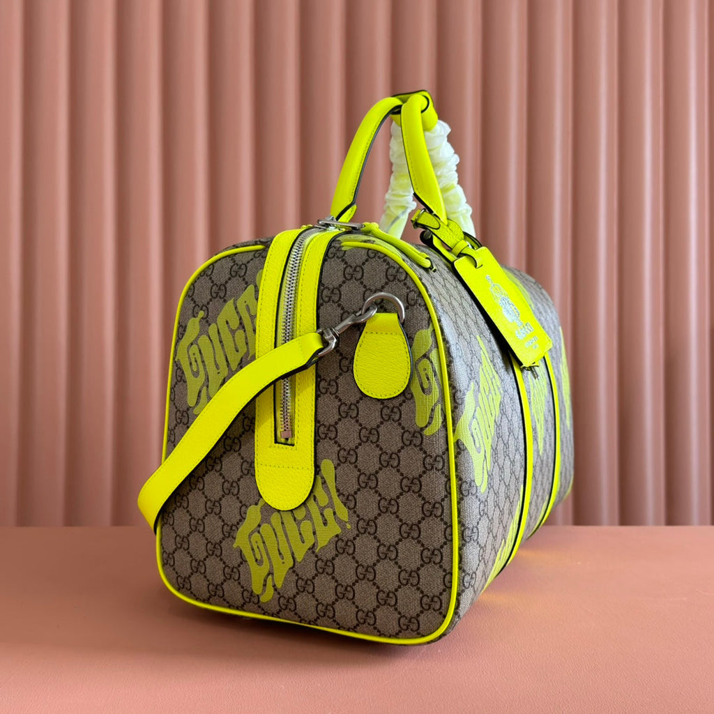 GUCCI CHROMA LARGE DUFFLE BAG 45 LIME GREEN IN  MONOGRAM CANVAS