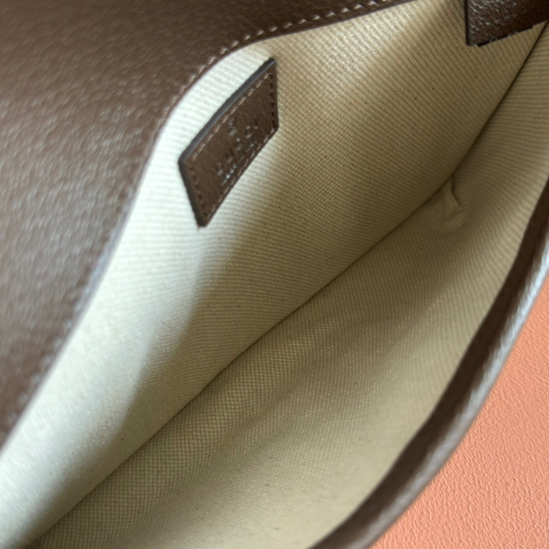 GUCCI OPHIDIA BELT BAG 24 IN BEIGE AND DARK BROWN CANVAS