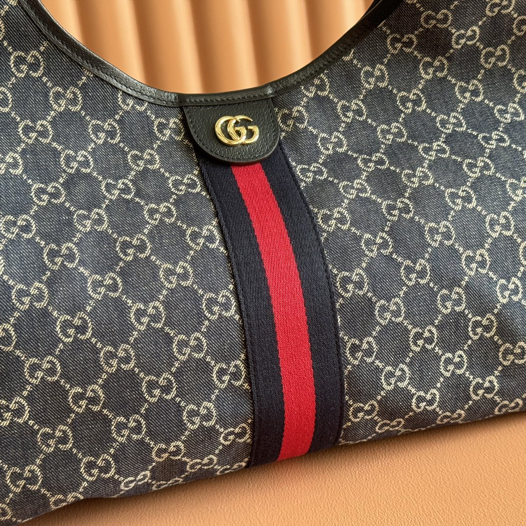 GUCCI GIGLIO LARGE TOTE BAG 60 IN BLUE AND WHITE  DENIM