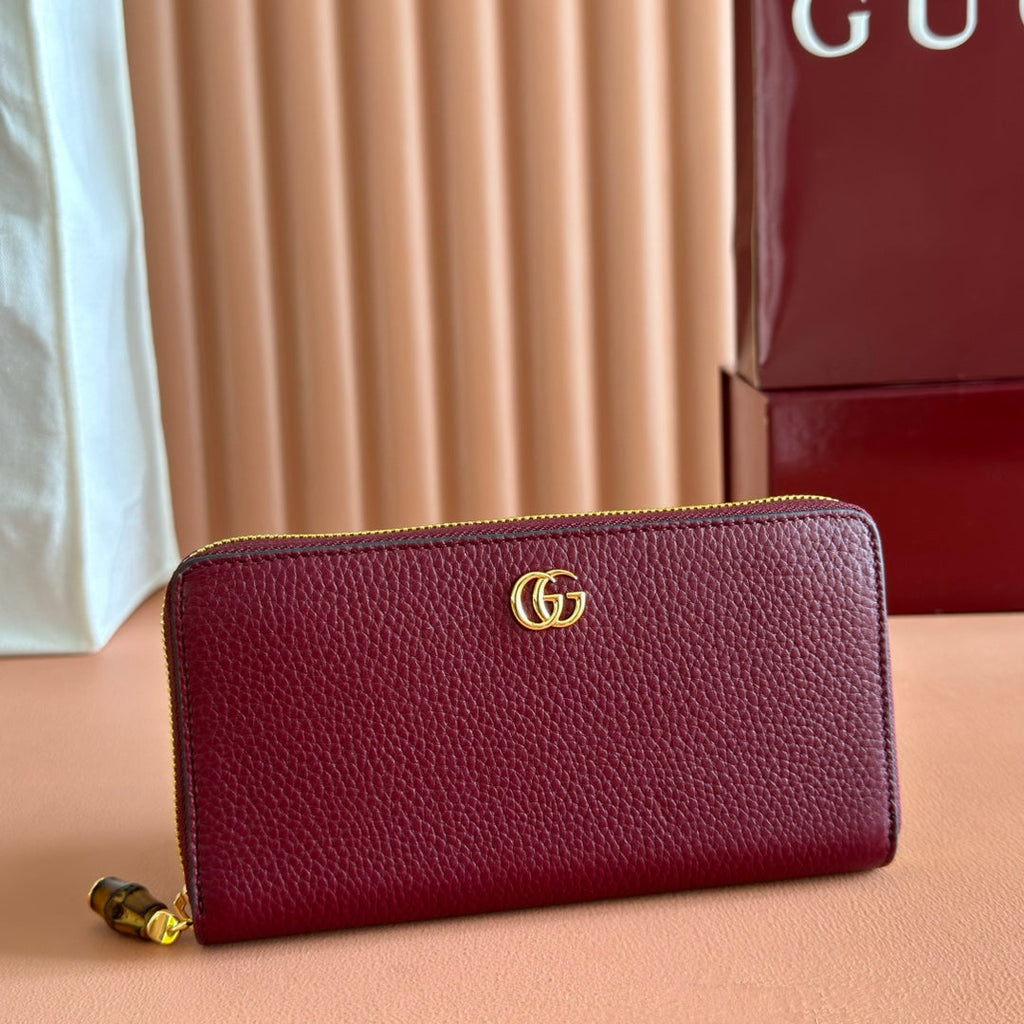 GUCCI 25S MARMONT WALLET 19 IN RED CALFSKIN GOLD HARDWARE