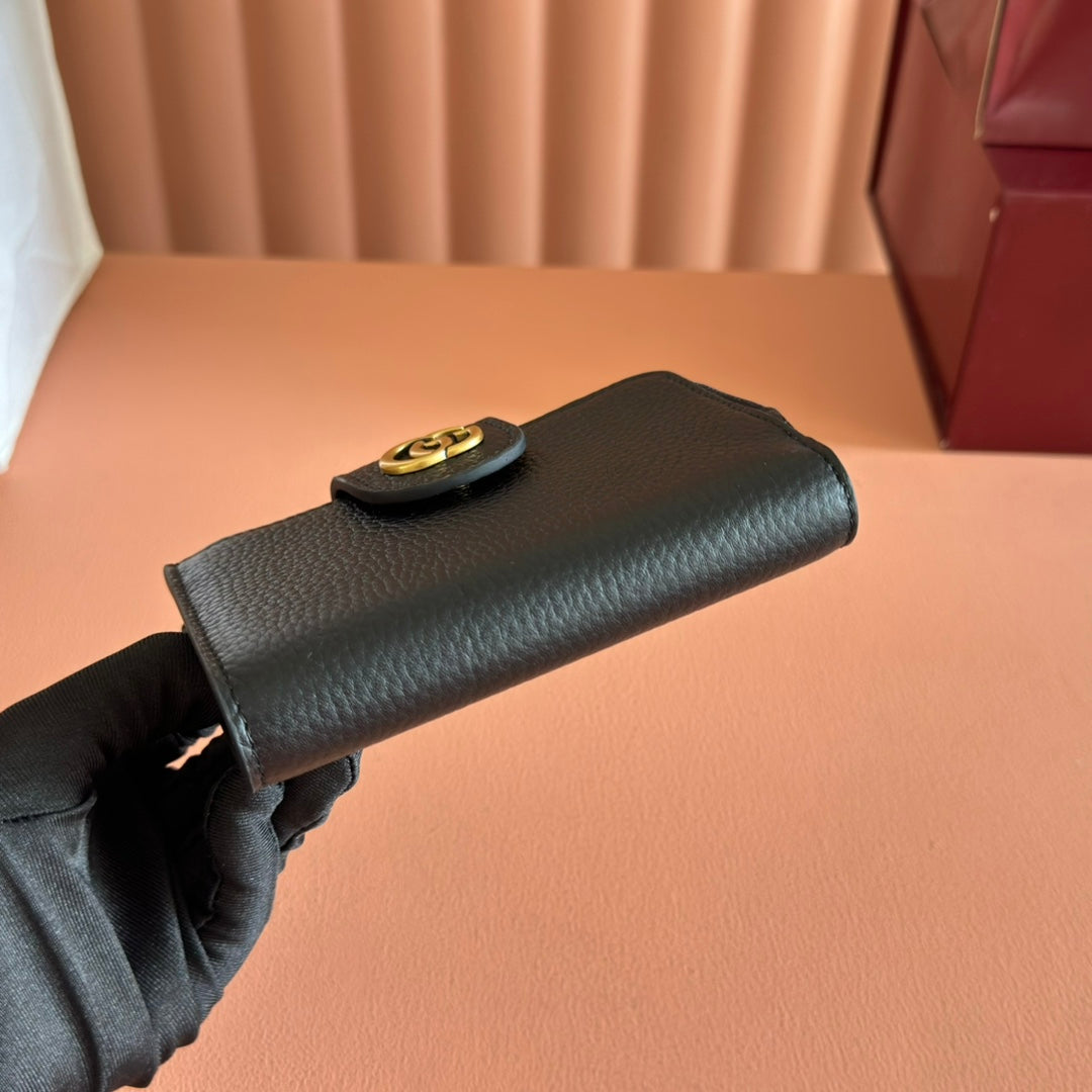 GUCCI 25S MARMONT WALLET 13 IN BLACK CALFSKIN GOLD HARDWARE