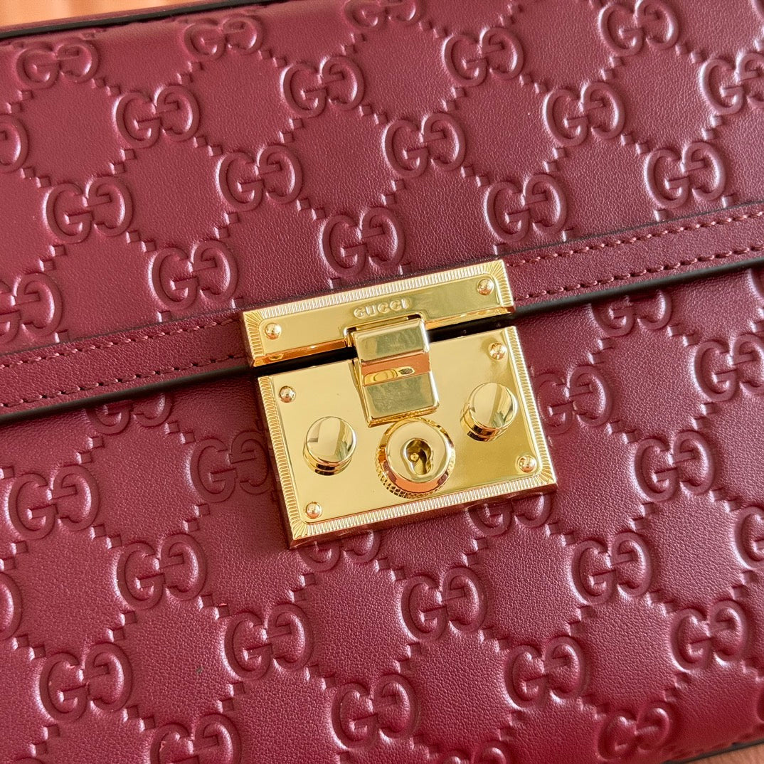 GUCCI 26S PADLOCK BAG 26 IN DARK RED EMBOSSED CALFSKIN